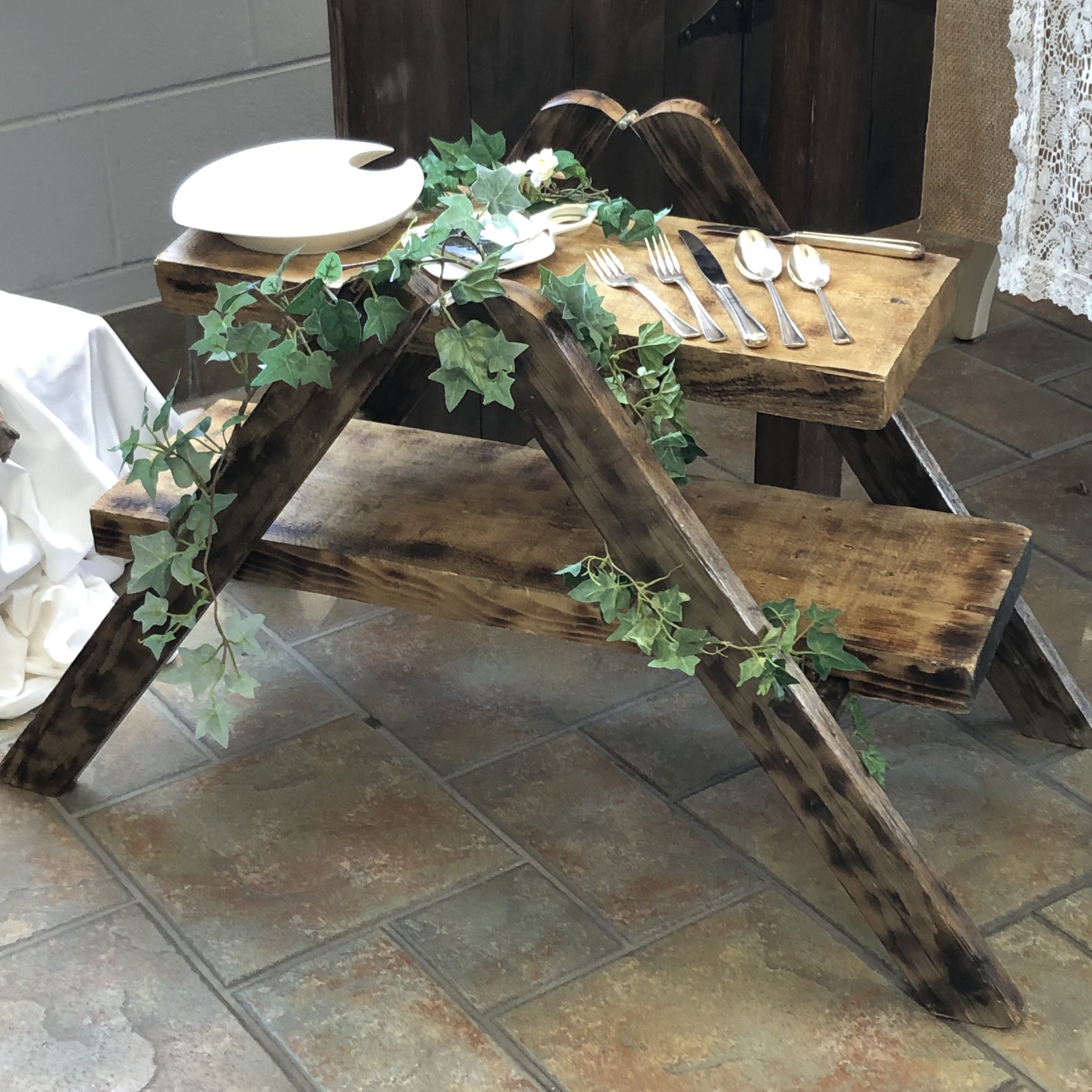 wooden tiered stand